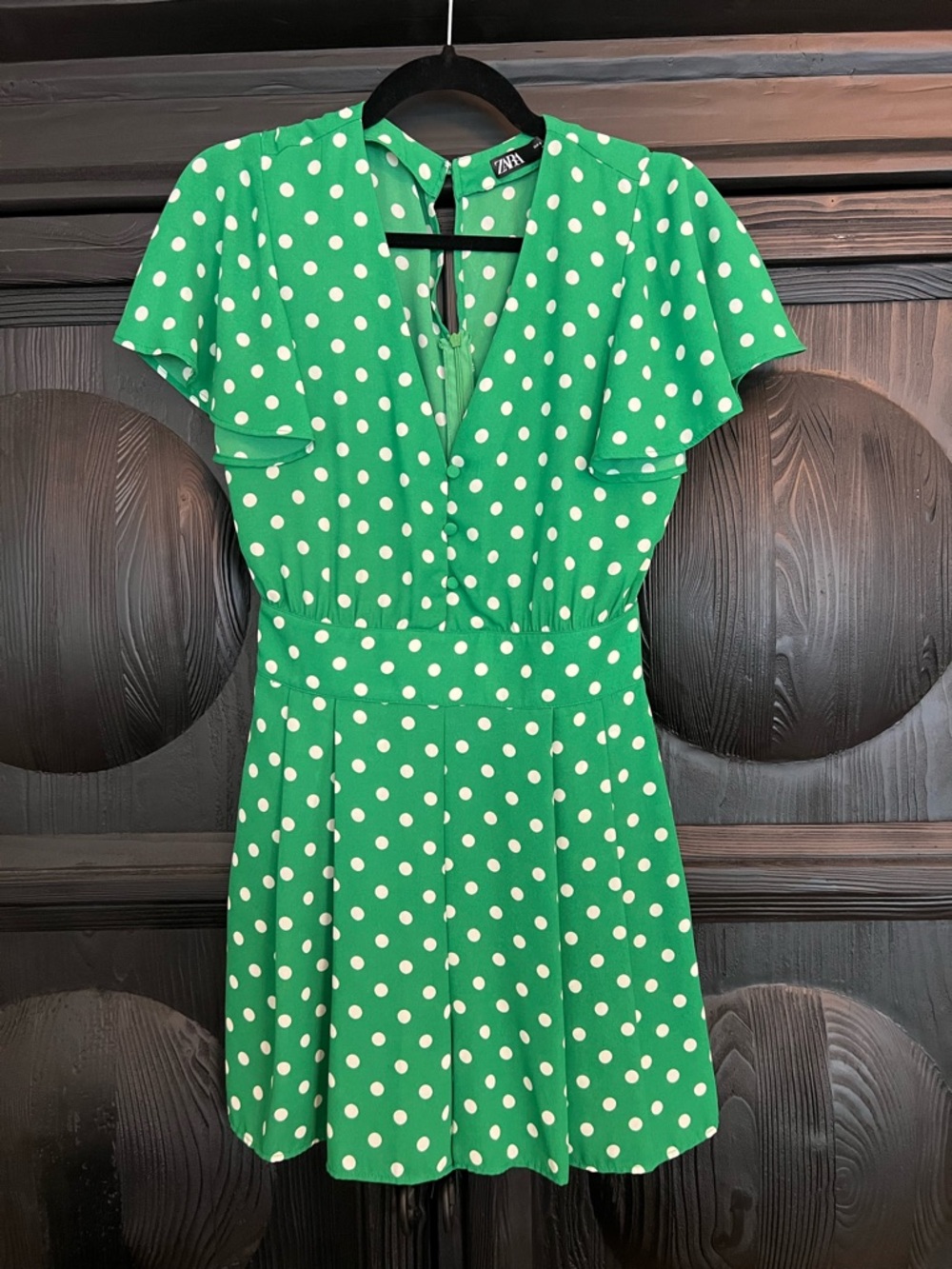 Zara Green and White Polka Dot Short Sleeve Romper
